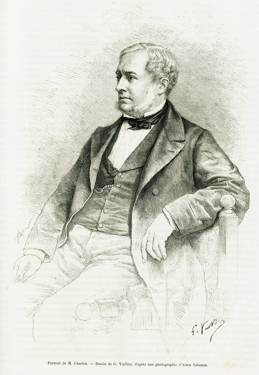Edouard Charton portréja. G. Vuillier metszete Adam Salomon fényképe után, Paul Laffite M. Charton című cikkének illusztrálására in le tour du monde 1890, szerkesztette Edouard Charton (1807-1890), Hachette, Párizs. alkotó: Gaston Vuillier