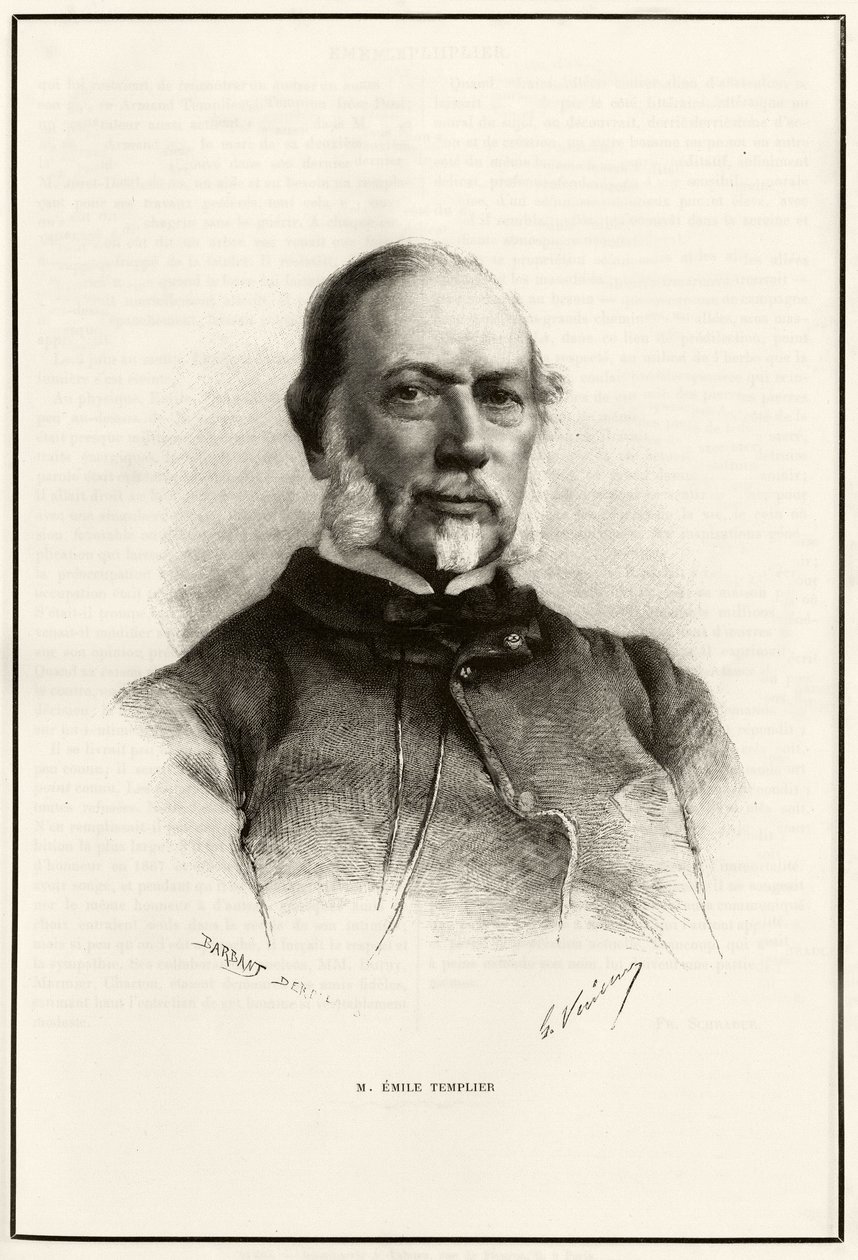 Emile Templier (1821-1891), Louis Hachette (1800-1864) munkatársának portréja, aki a „Tour du monde” gyártásáért felelős. G. Vuillier metszet, Gabriel Bonvalo „Párizstól Tonkinig, az ismeretlen Tibeten keresztül” című történetének illusztrálására alkotó: Gaston Vuillier