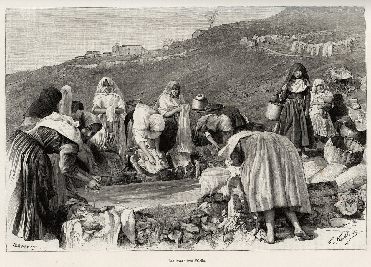 Az osilói levendula (Olaszország), a nők összegyűltek a medence körül. Gaston Vuillier (1845-1915) „” La Sardaigne” című metszete és története 1890-ben a Le tour du monde-ban, az új voyages folyóiratban, Edouard Charton (1807-1890) irányításával, 2. félév alkotó: Gaston Vuillier
