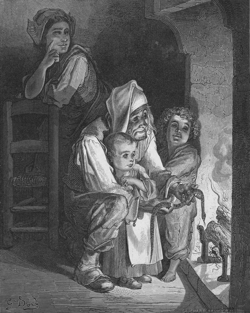 "A vidéki ember és a kígyó", 1870 alkotó: Gauchard Brunier
