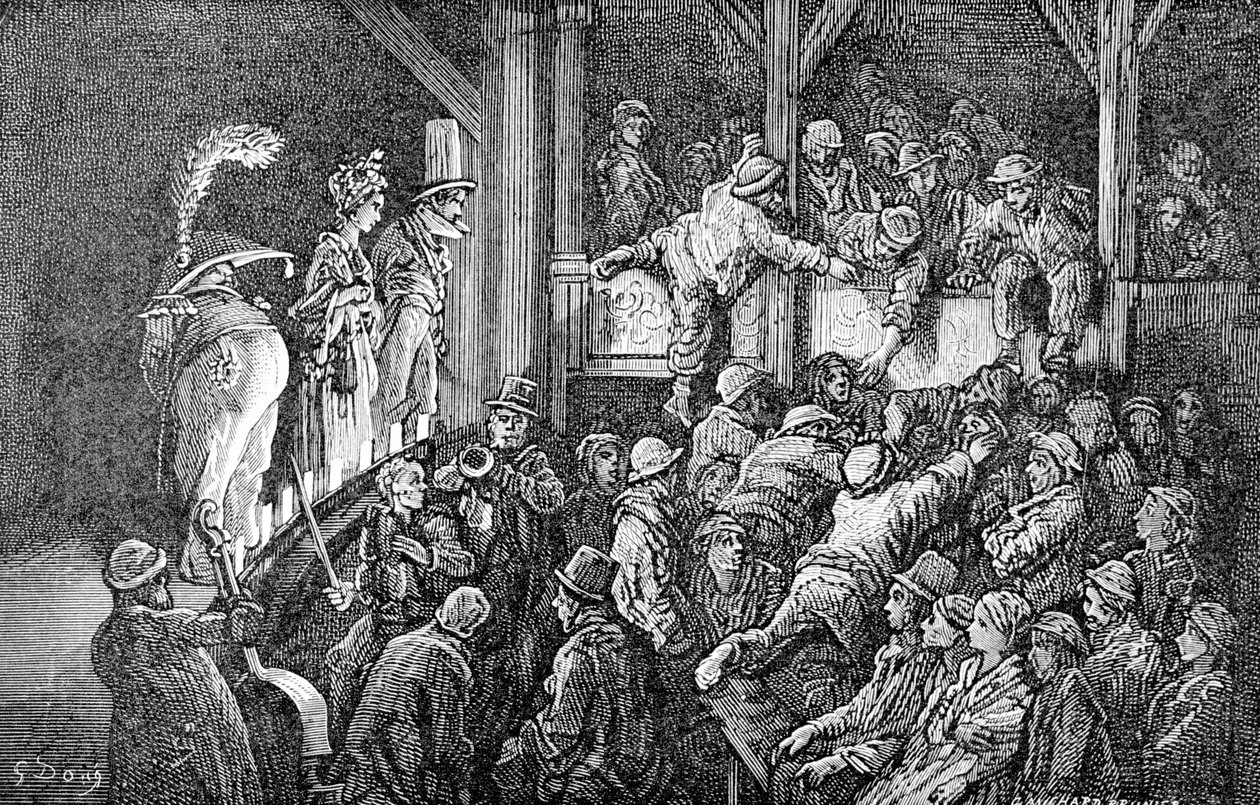 "The Penny Gaff", 1872 alkotó: Gauchard Brunier