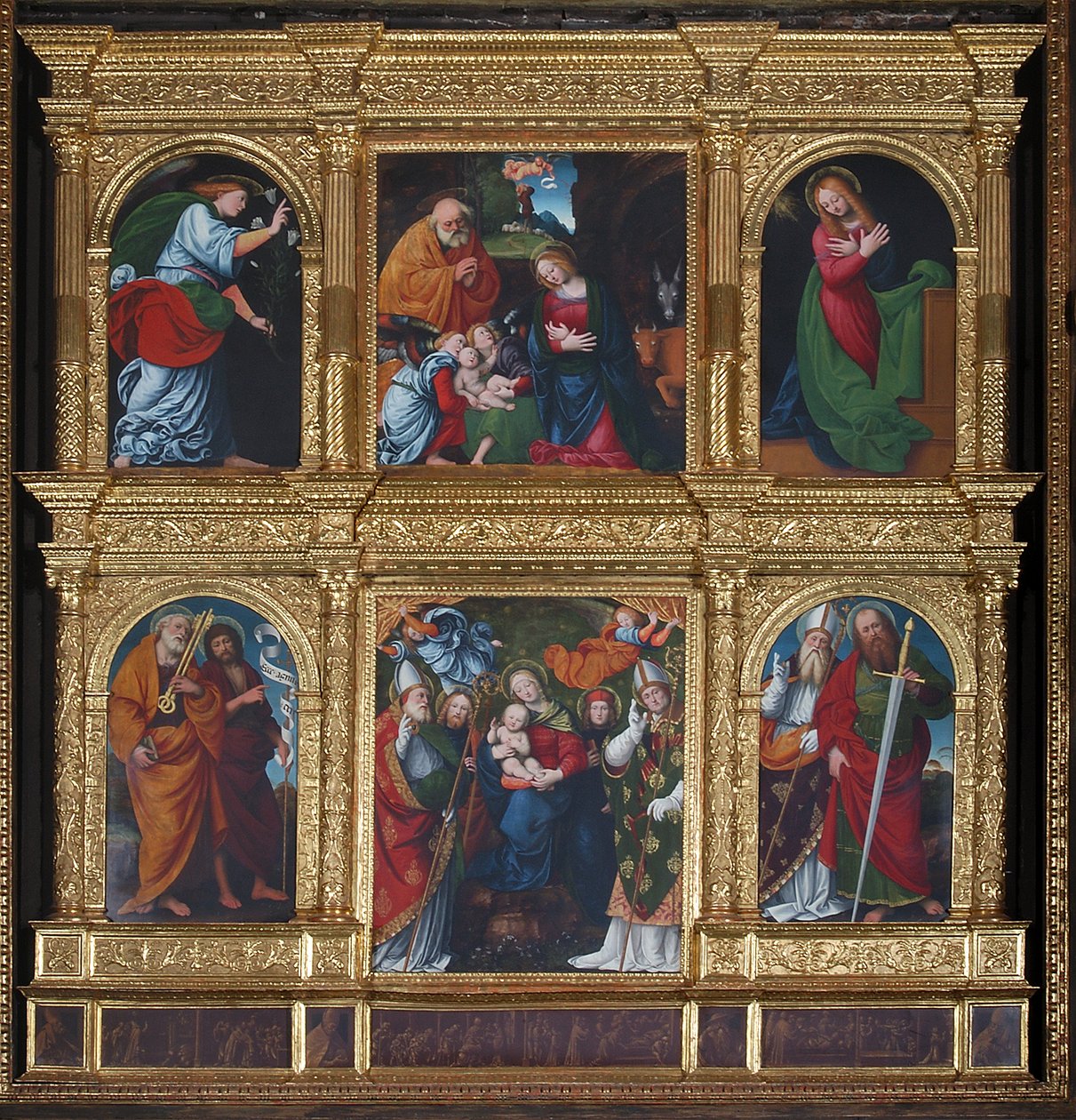 Angyali üdvözlet és születés, 1516 alkotó: Gaudenzio Ferrari