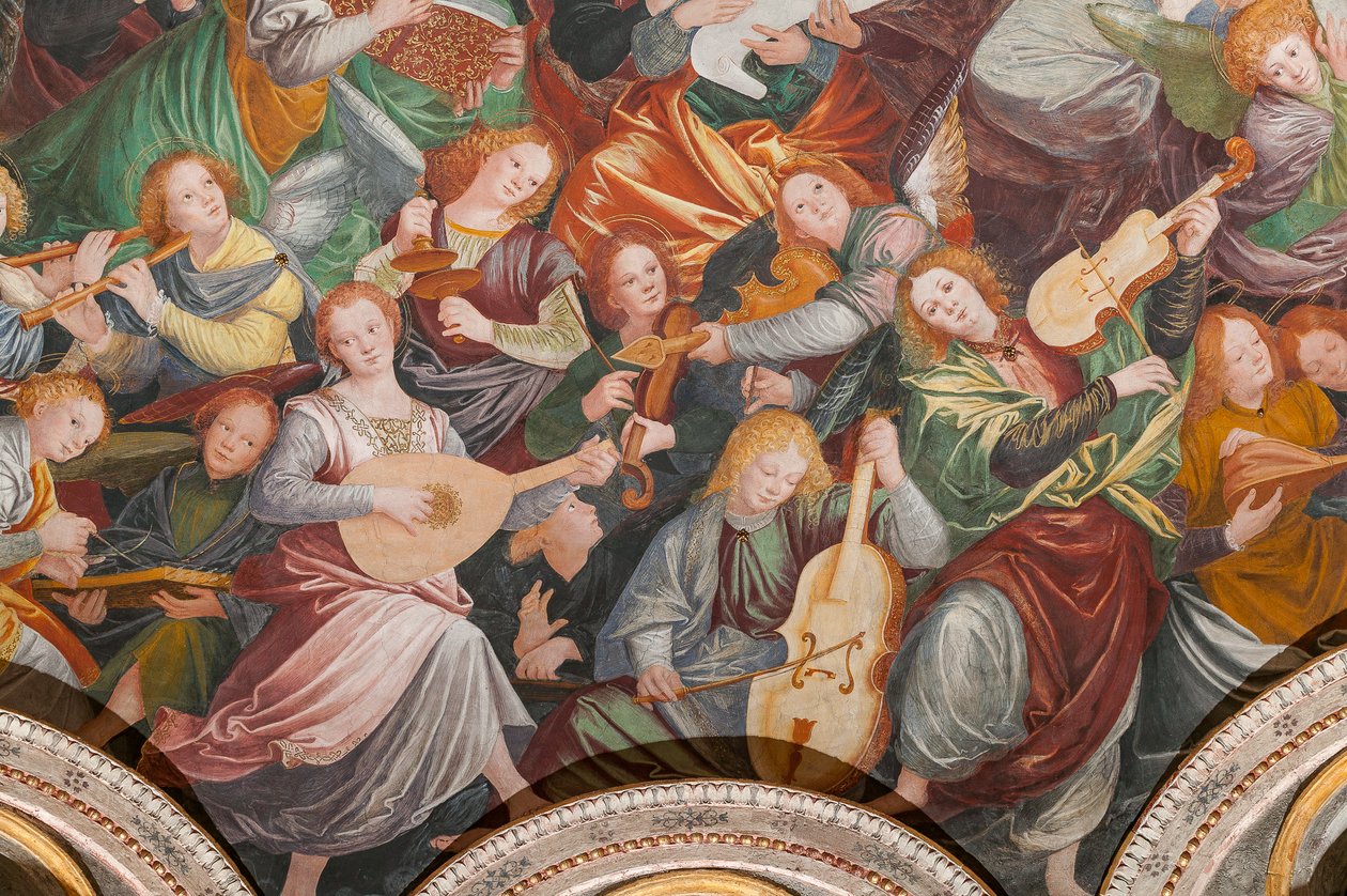 Részlet a Boldogságos Szűz mennybemeneteléről, „A zenélő angyalok kórusa”, kereszthajó kupolája, 1534-ből (freskó) alkotó: Gaudenzio Ferrari