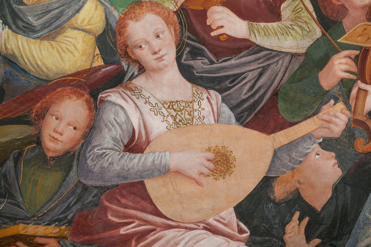 Részlet a Boldogságos Szűz mennybemeneteléről, „A zenélő angyalok kórusa”, kereszthajó kupolája, 1534-ből (freskó) alkotó: Gaudenzio Ferrari