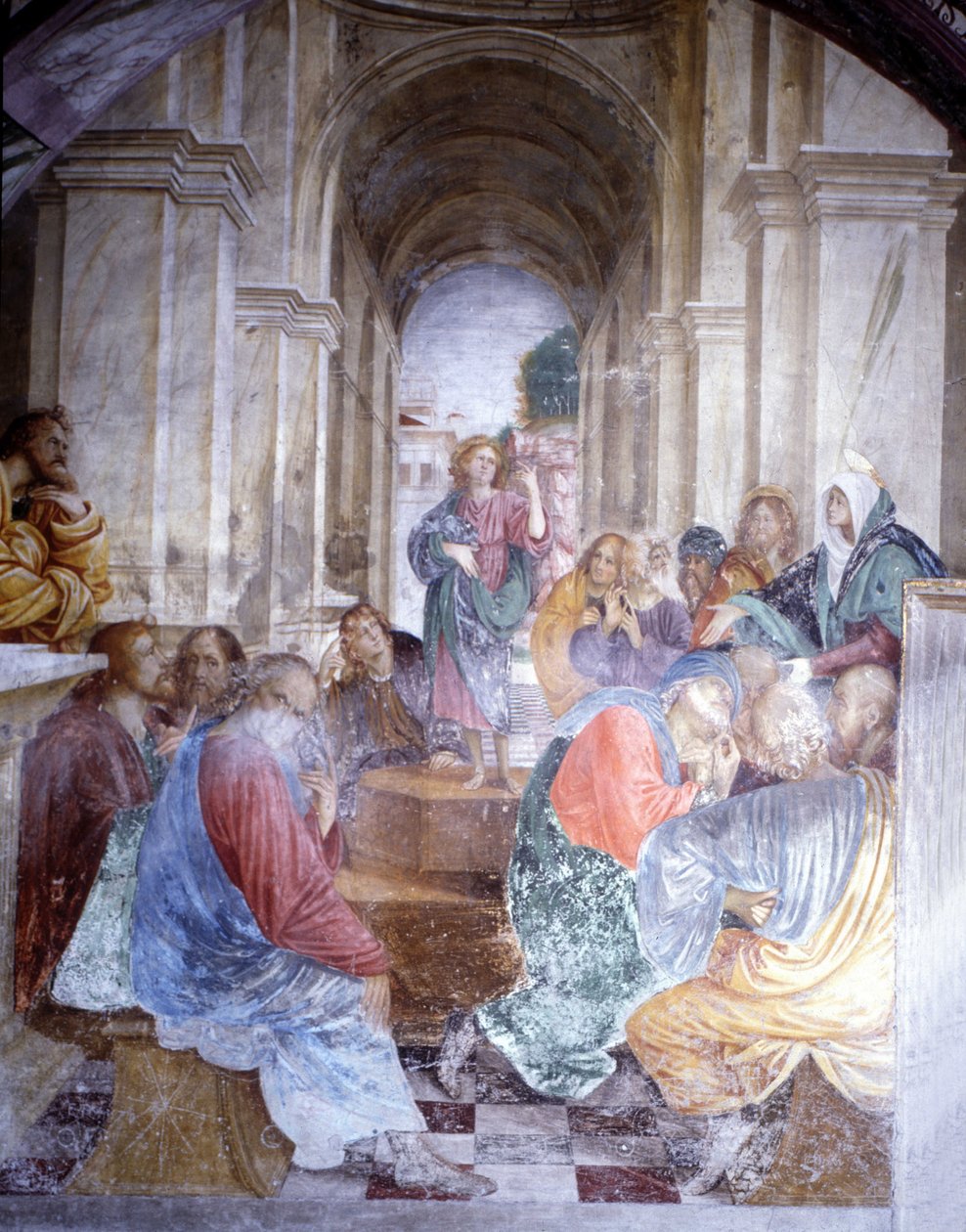 Jézus beszélgetése az orvosokkal a templomban. Gaudenzio Ferrari freskója (1475-1546), Santa Maria delle Grazie templom, Varallo. alkotó: Gaudenzio Ferrari