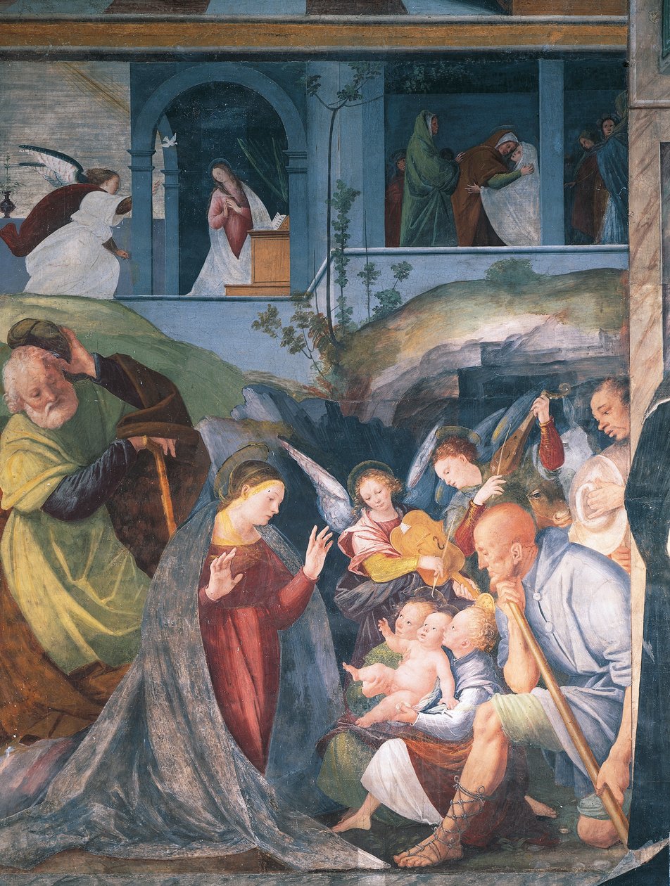 Születés, Gaudenzio Ferrari (1475-1546) freskója, Szent Kristóf-templom, Vercelli, Olaszország alkotó: Gaudenzio Ferrari