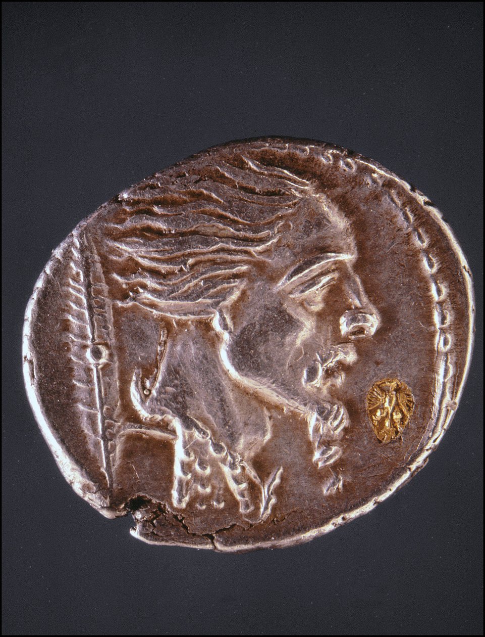 Vercingetorix feltételezett profilja egy Gauloise darabon. Az éremgyűjtemény múzeuma. Milánó alkotó: Gaulish Gaulish