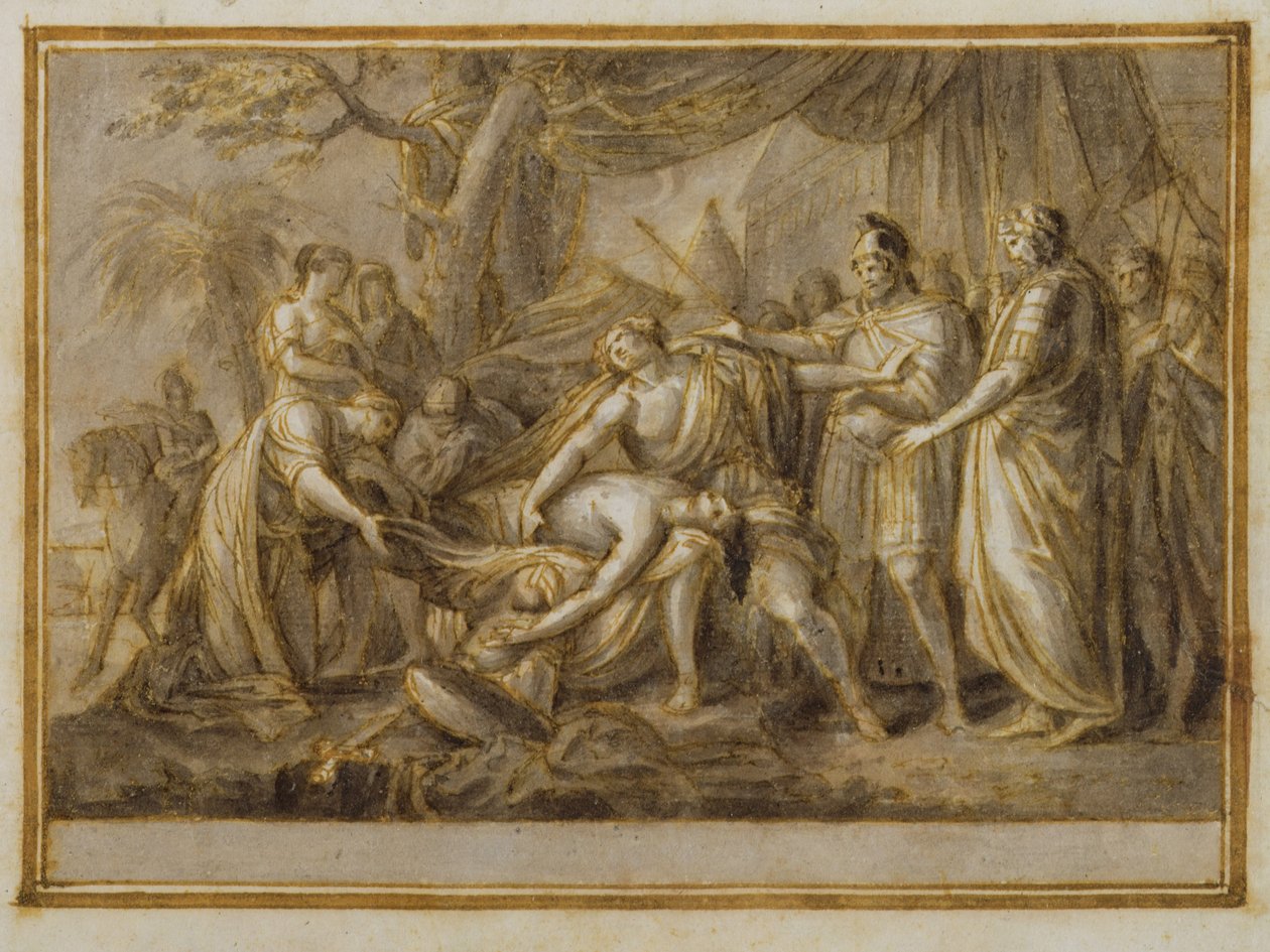Akhilleusz Patroklosz halála miatt siránkozik, 1760-63 (toll, tinta és mosás papíron) alkotó: Gavin Hamilton