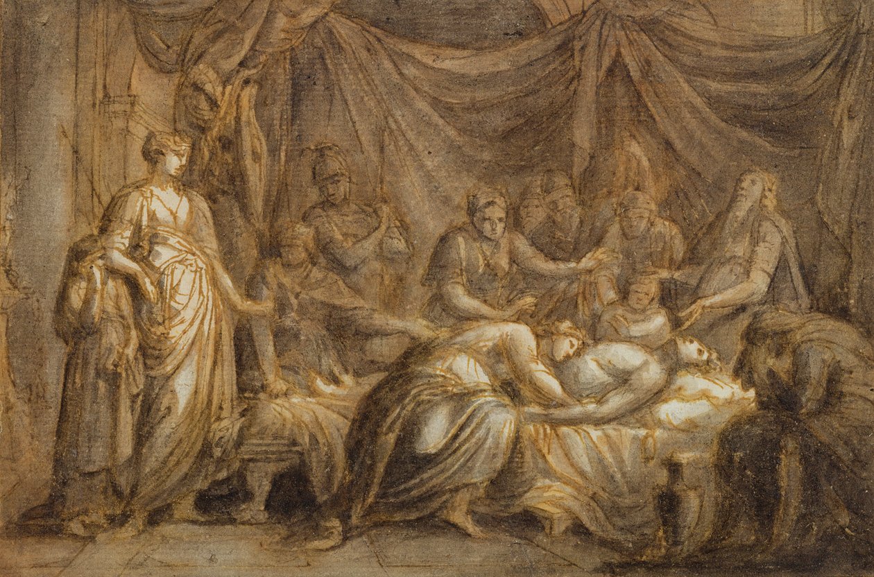 Andromache gyászolja Hector halálát, 1760-63 (toll, tinta és mosás papíron) alkotó: Gavin Hamilton
