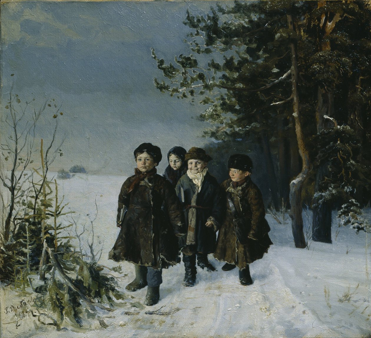 Visszatérés az iskolából, 1884 alkotó: Gavriil Fyodorovich Rybakov