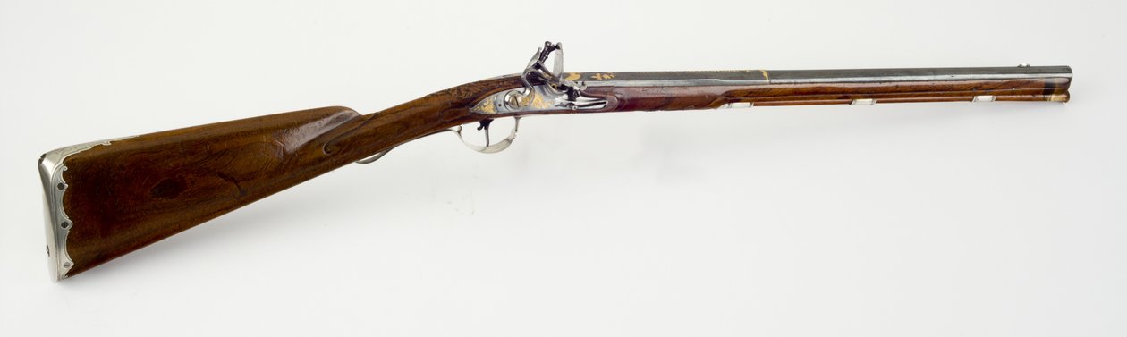 Flintlock Gun for a Child, 1780 körül (fa, acél, kürt és ezüst aranyozással és kékítéssel) alkotó: Gavrila Permyakov