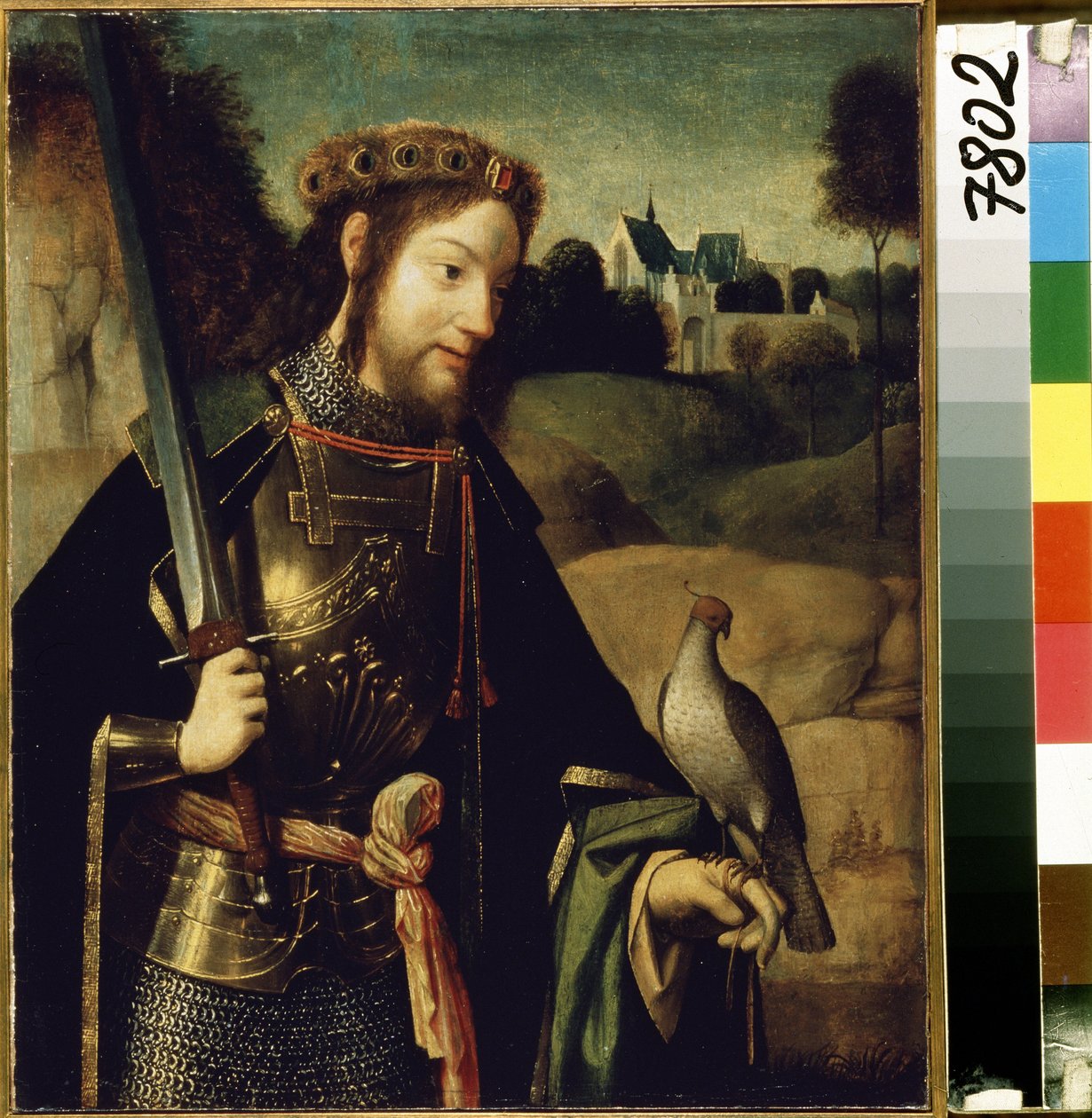"Genti Szent Bavo ábrázolása" (Szent Bavo) Geertgen tot Sint Jans (vagy Gerard de Saint-Jean (Saint Jean), Gerrit van Haarlem) festménye (1465 körül-1495 körül) 15. század vége V. 36,5 x 30 cm Ermitázs Múzeum, Szentpétervár alkotó: Geertgen Tot sint Jans