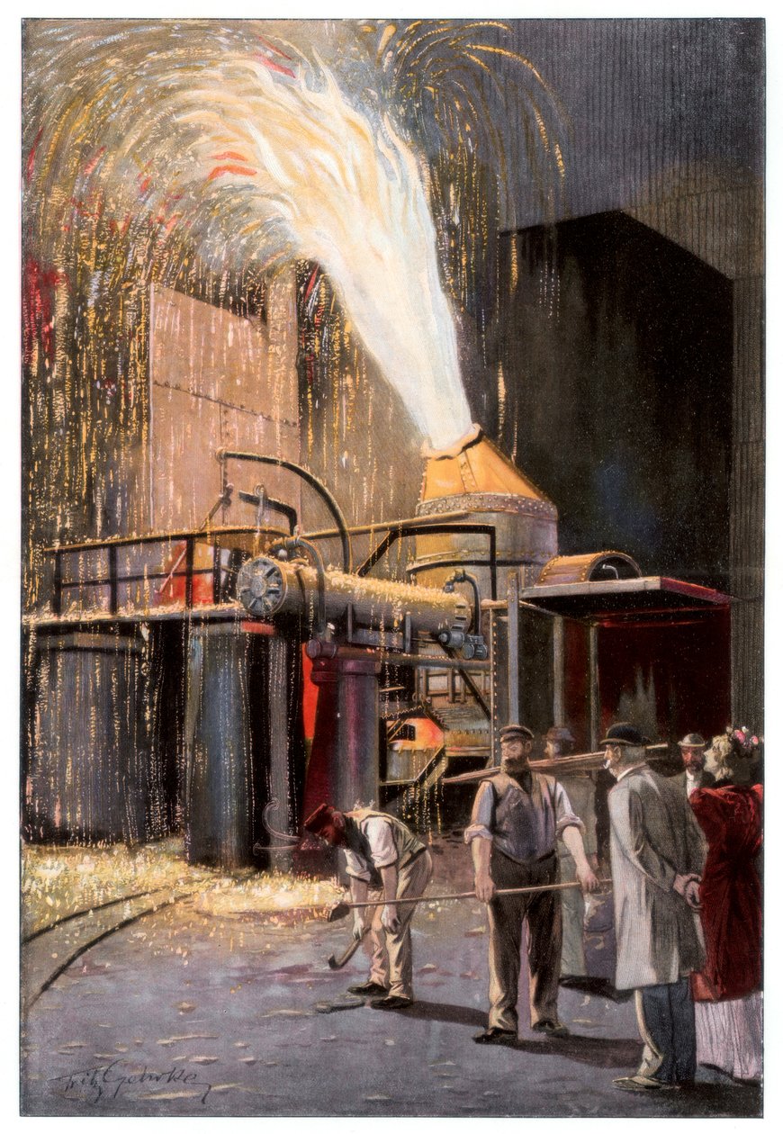 Nyersvas széntelenítése Bessemer konverterben, 1900. alkotó: Gehrke