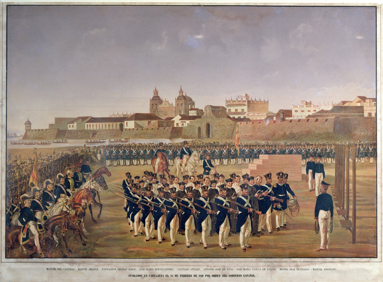 Pantaleon German de Ribon és 8 társának lelövése Cartagenában 1816. február 24-én (színes metszet) alkotó: Generoso Jaspe