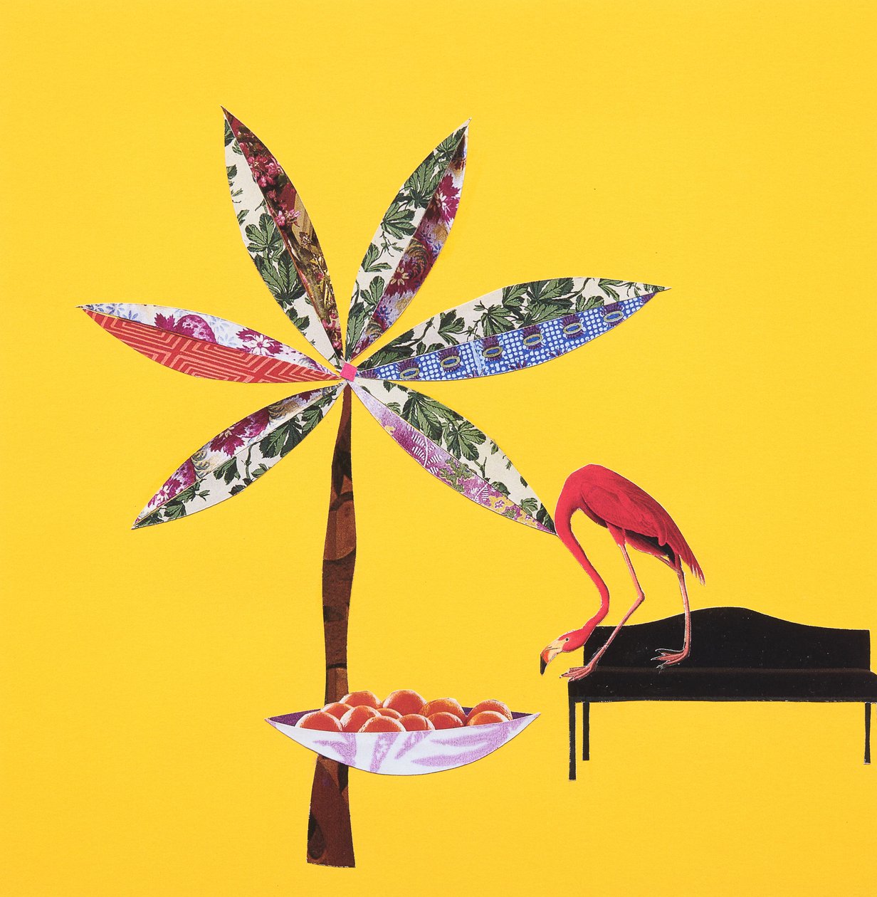 Flamingó narancsokkal (kollázs) alkotó: Genevieve French
