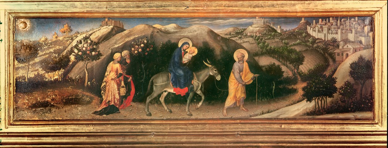 Mágusok oltárképének imádása, központi predella Repülés Egyiptomba, 1423 (tempera a panelen) alkotó: Gentile da Fabriano