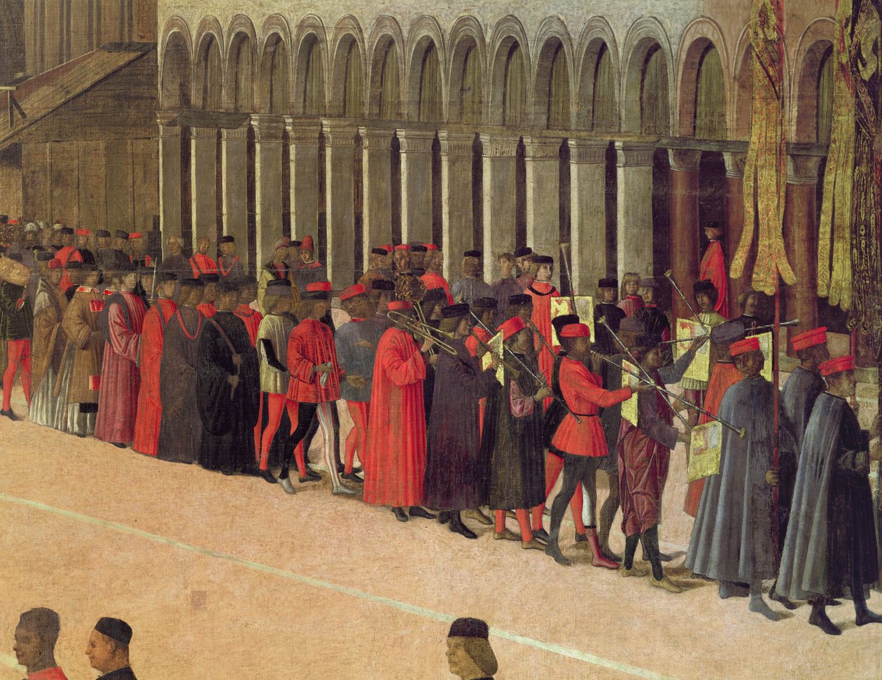 Felvonulás a Szent Márk téren, zenészek részlete, 1496 olaj, vászon 59423 részlet alkotó: Gentile Bellini