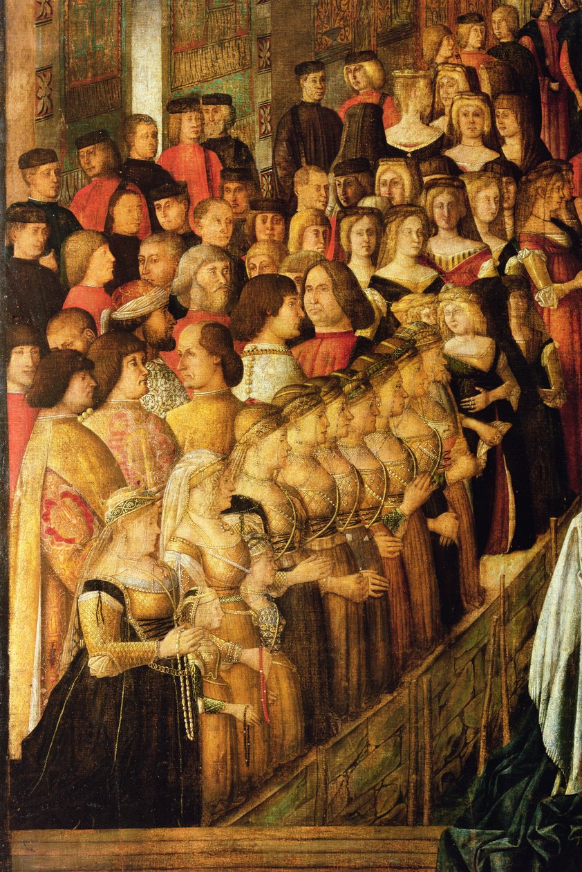 A kereszt csodája a San Lorenzo hídon, Caterina Cornaro 1454-1510 és hölgyei részlete, 1500 olaj, vászon, 58302 részlet alkotó: Gentile Bellini