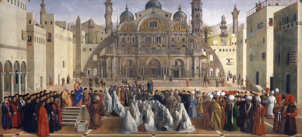Szent Márk prédikál Alexandriában, Egyiptomban alkotó: Gentile and Giovanni Bellini