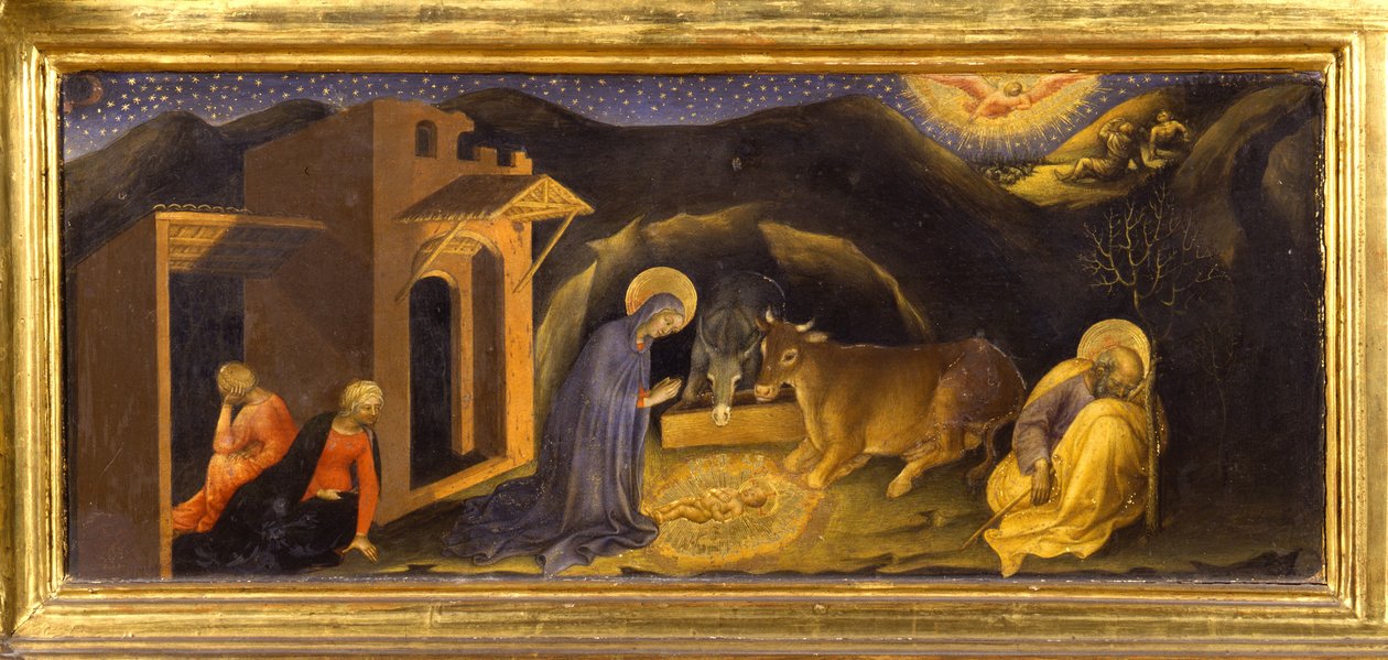 Születés (Predella of the Adoration of the Eggs, Pala Strozzi) alkotó: Gentile da Fabriano