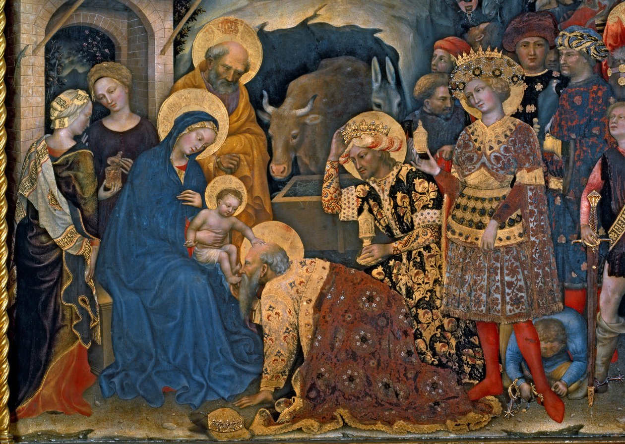 A mágusok imádása, Szűz és Gyermek részlete három királlyal, 1423-as tempera a panelen alkotó: Gentile da Fabriano