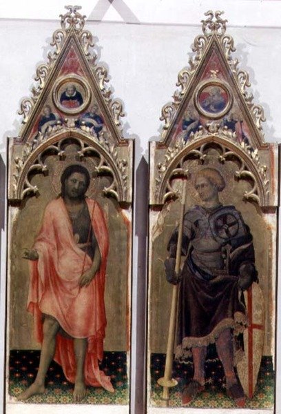 Két szent a Quaratesi poliptichonból: Keresztelő Szent János és Szent György 1425 (tempera a táblán) (53943 részlet, lásd még 85684) alkotó: Gentile da Fabriano