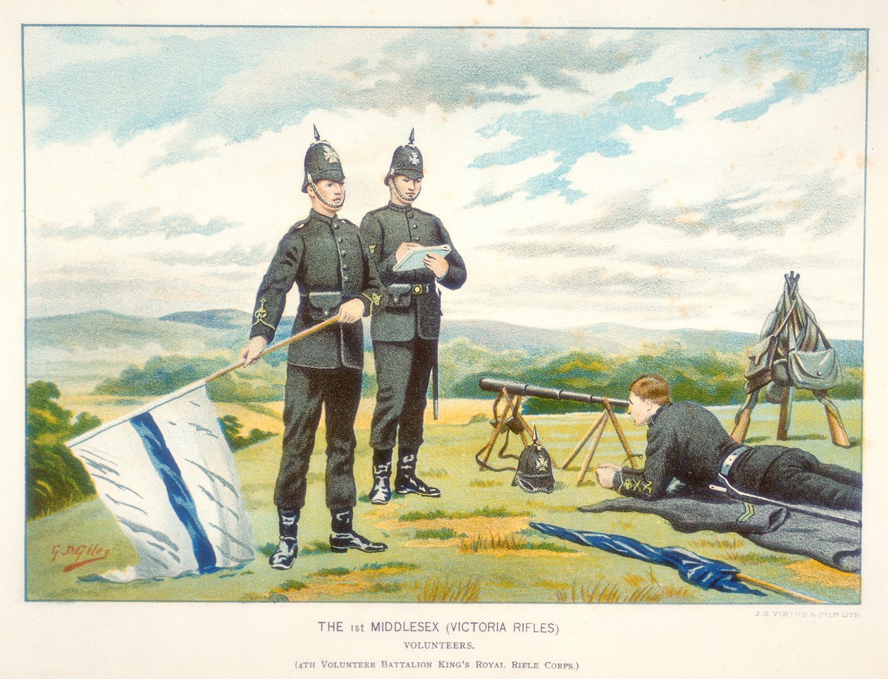 Szemafor jel küldése zászlókkal, c1880 alkotó: Geoffrey Douglas Giles