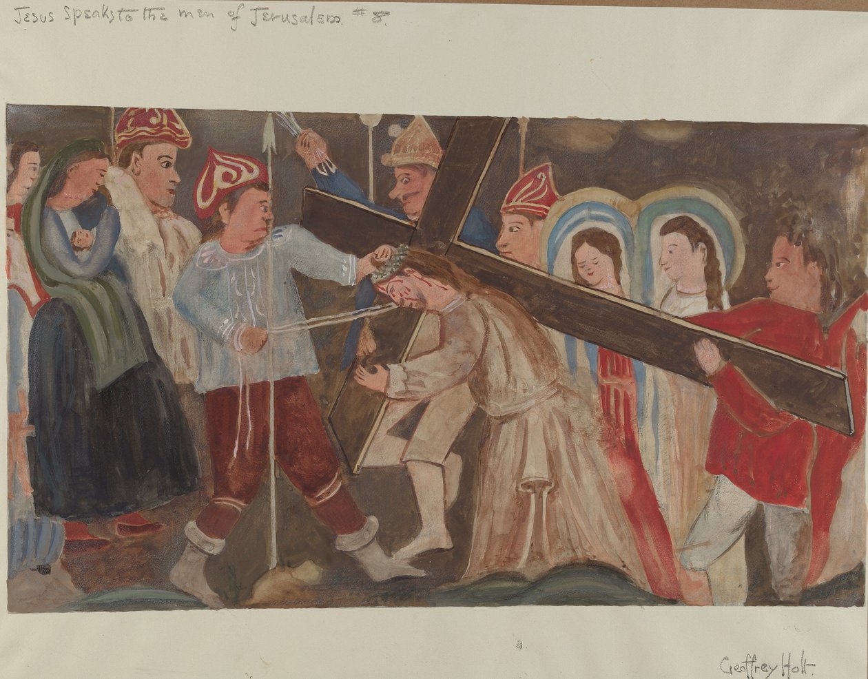 8. keresztút: Jézus beszél a jeruzsálemi asszonyokhoz, c. 1936. alkotó: Geoffrey Holt