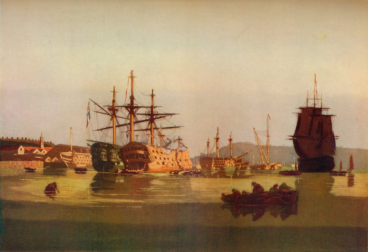 „HMS Revenge and French Prize Hulk”, c1850. 1930 alkotó: Geoffrey Sneyd Garnier