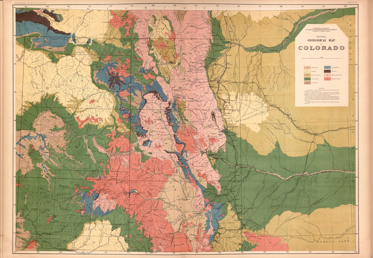Colorado és a szomszédos terület egyes részei geológiai és földrajzi atlasza, alkotó: Geological And Geographical Survey Of The Territories