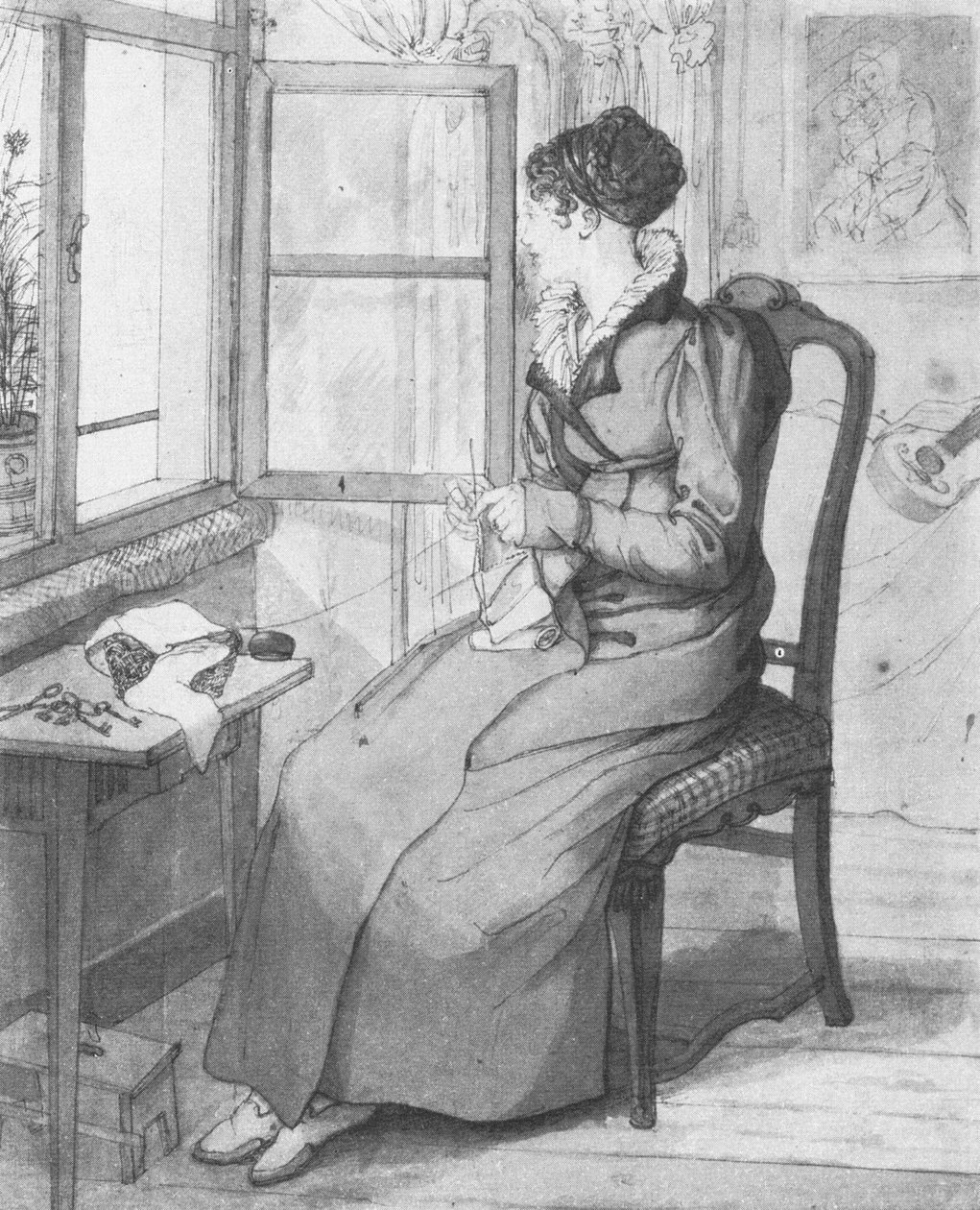Nő kötés az ablaknál alkotó: Georg Friedrich Kersting
