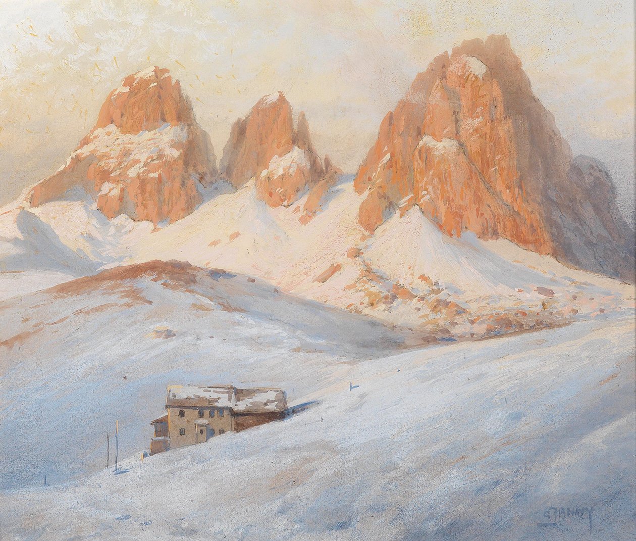Sassolungo Group és Sella Pass a Dolomitokban alkotó: Georg Janny