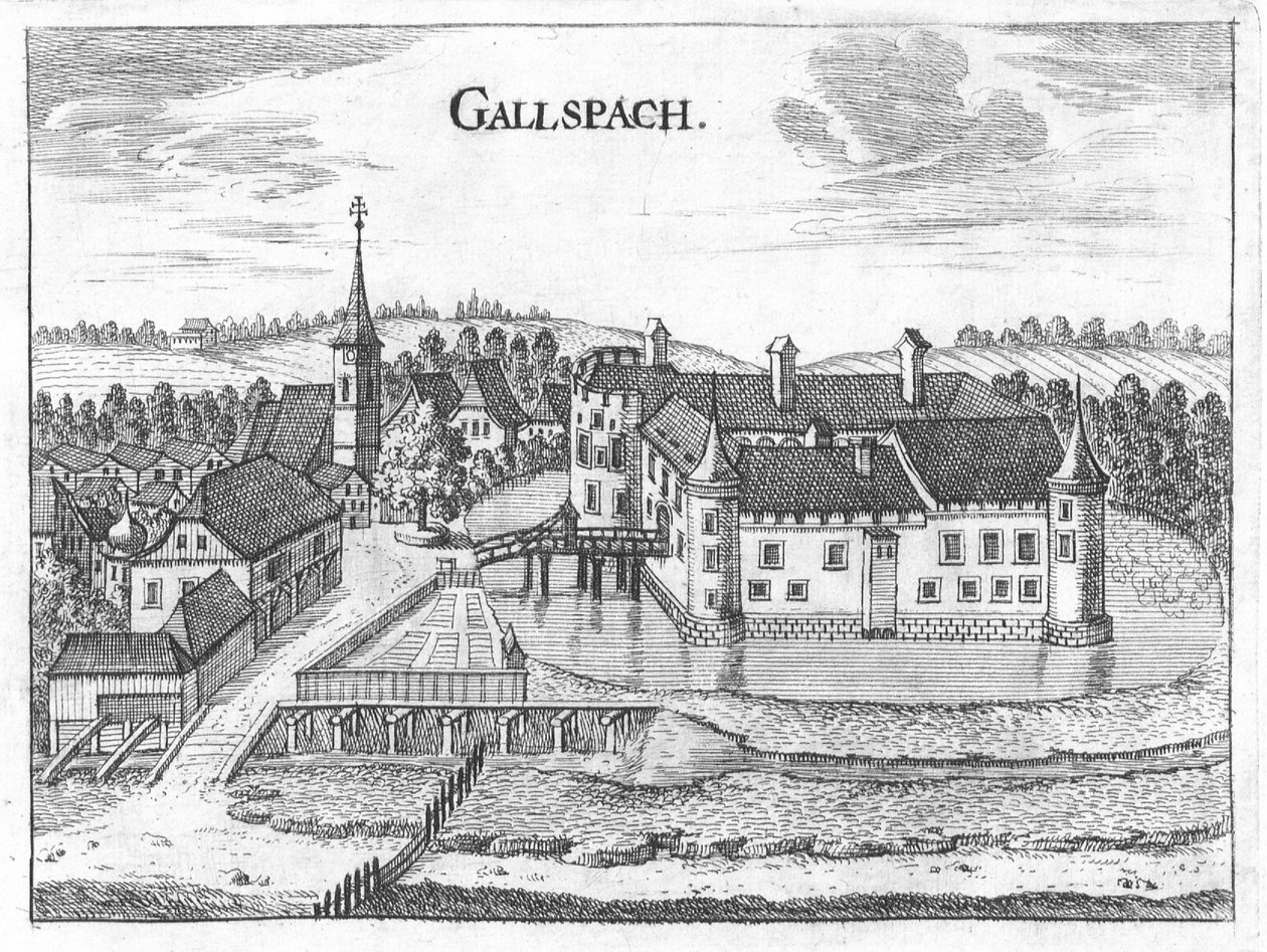Gravírozás, kilátás a Gallspach kastélyra, Felső -Ausztriában alkotó: Georg Matthaus Vischer
