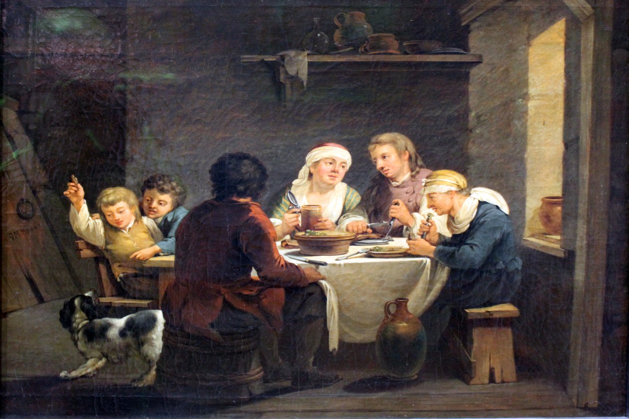 Család az étkezésnél alkotó: Georg Melchior Kraus