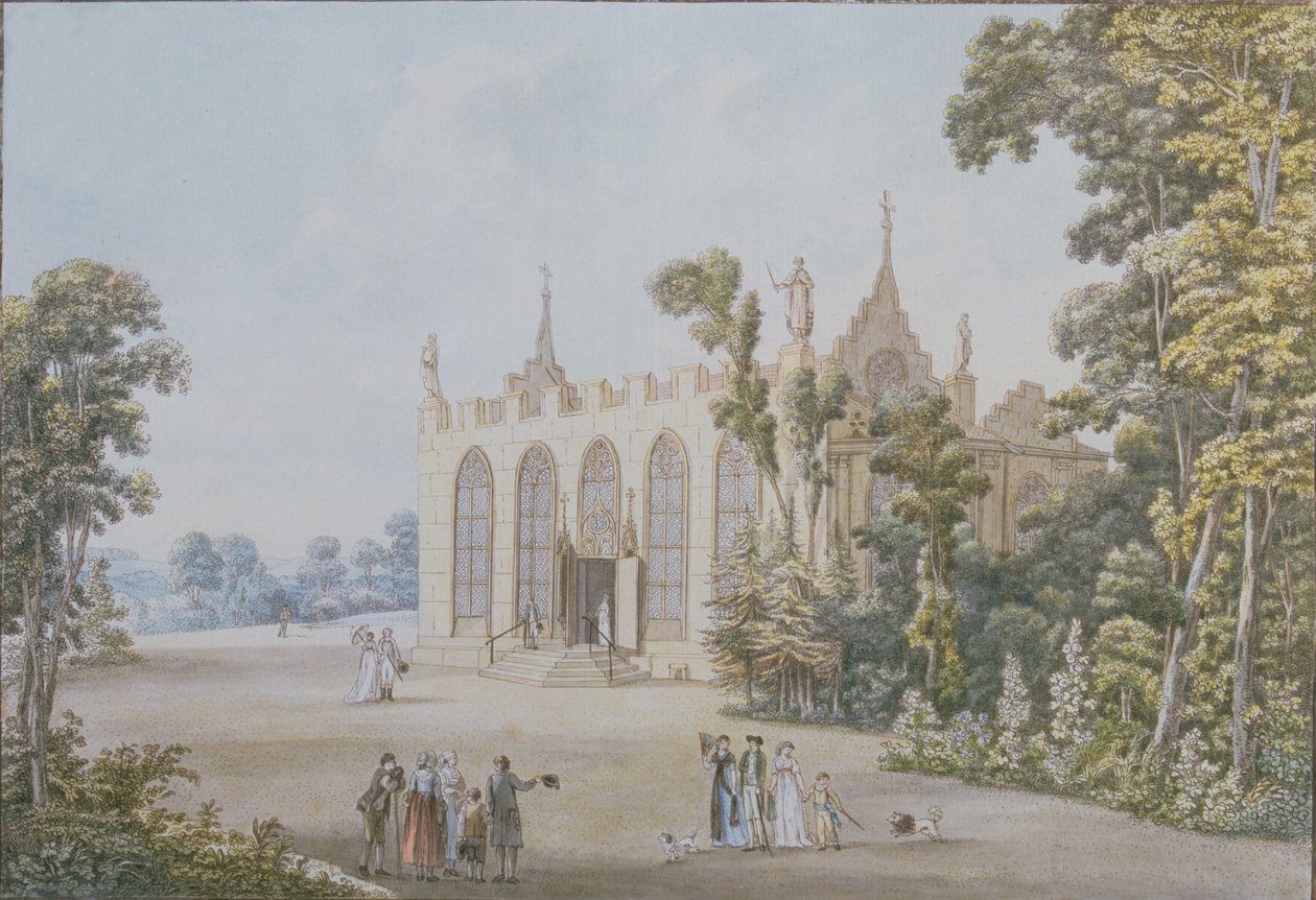 Gótikus kápolna a Ducal Parkban Weimar mellett, 1798 (színes metszet) alkotó: Georg Melchior Kraus