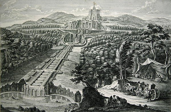 Kilátás az Octagonra és a Cascadesre, W.C. gravírozott Mayr (rézmetszet és rézkarc) alkotó: Georg (after) Finck or Fuenck