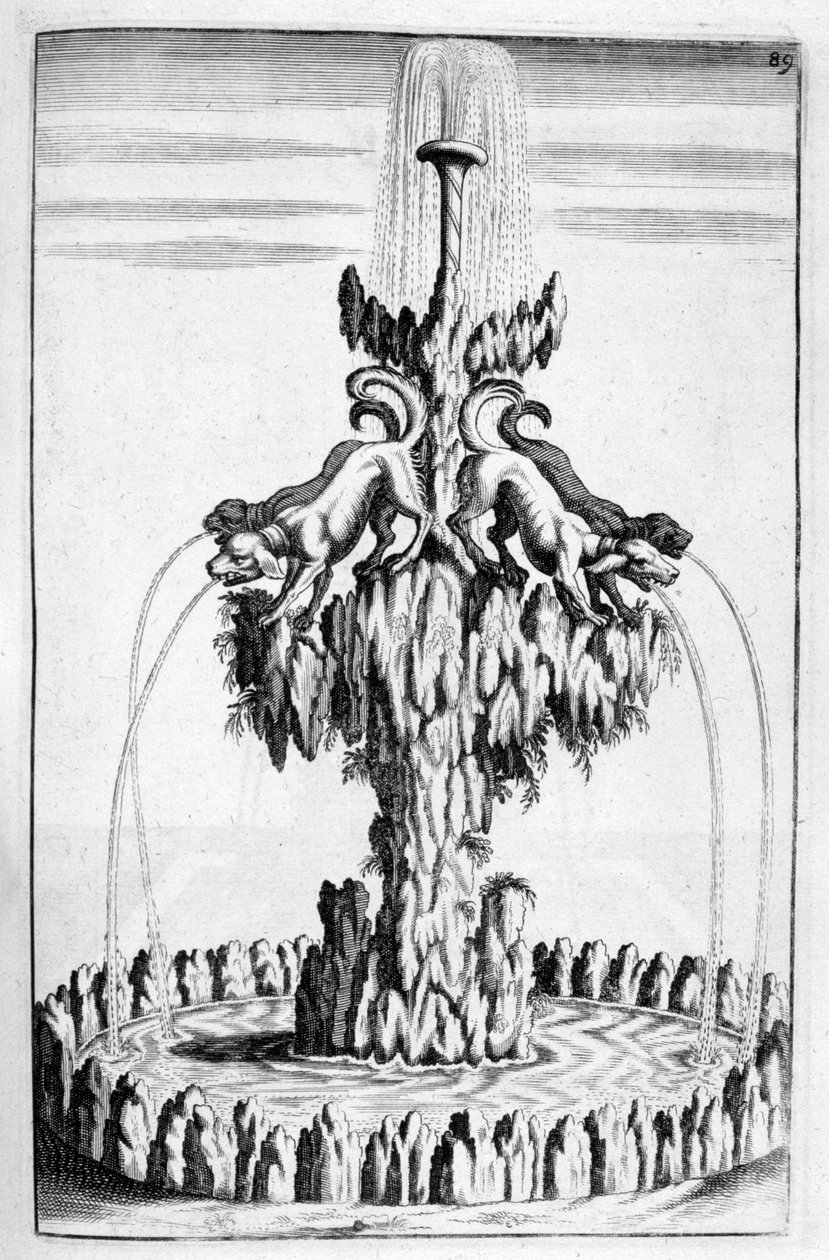Szökőkút kutyadizájnnal, 1664 alkotó: Georg Andreas Bockler