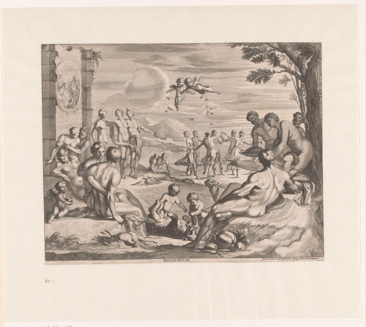 Tivornyázó Bacchanalia (cím a tárgyon) alkotó: Georg Andreas Wolfgang