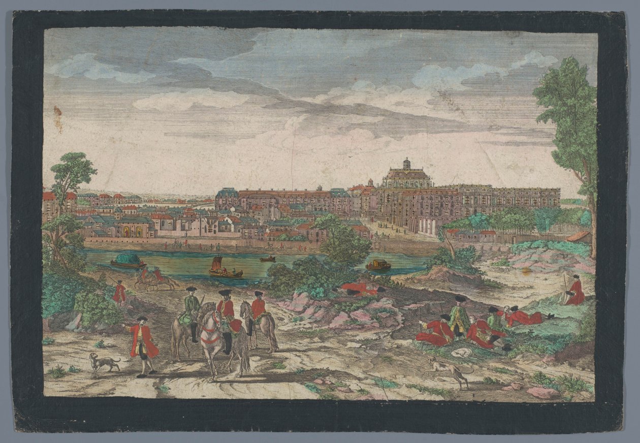 Kilátás a városra a Versailles-i palotában A palota arca és Versailles város egy része (cím a tárgyon) alkotó: Georg Balthasar Probst (possibly)