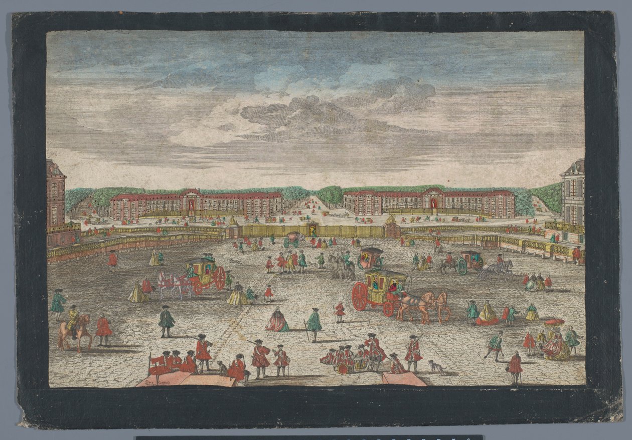 Kilátás a Versailles-i palota istállóira Gesicht der Ställe zu Versalien, a dem Zweiten Gittertől (cím a tárgyon) alkotó: Georg Balthasar Probst (possibly)