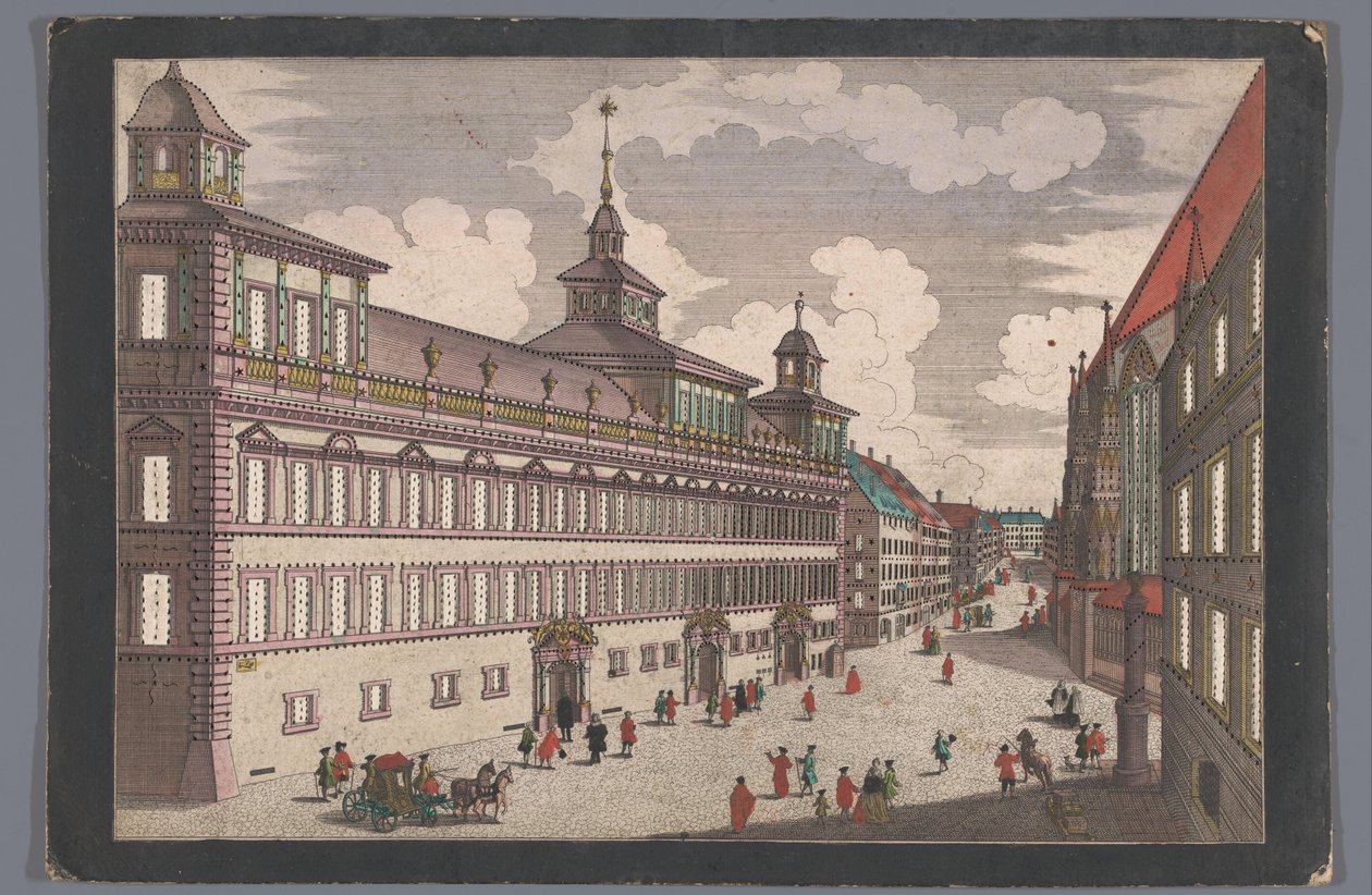 Kilátás a városházára Nürnbergben Das Rathhauß zu Nürnberg gegen dem Marckt alkotó: Georg Balthasar Probst (possibly)