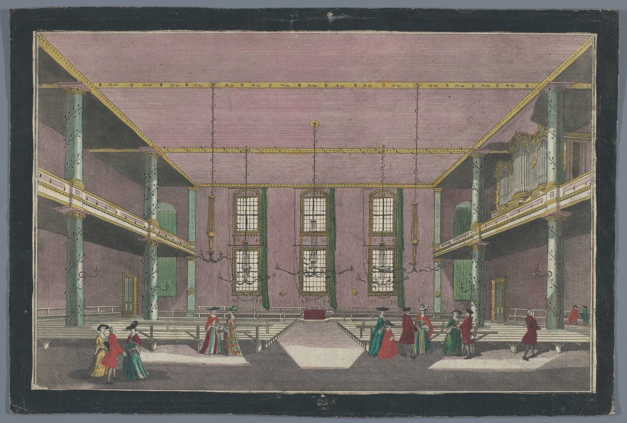 Kilátás a Kerk van de Broedergemeente belsejére Zeistben A testvérközösség találkozóhelye Zeyst von Innenben alkotó: Georg Balthasar Probst (possibly)