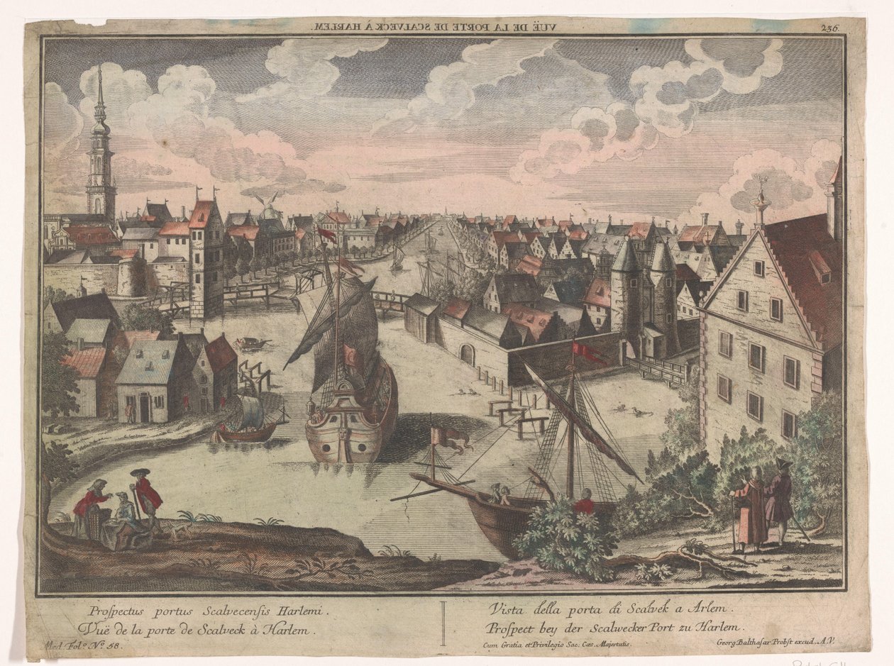 Kilátás a Schalkwijker-kapura Haarlemben Prospect bey der Scalwecker Port zu Harlem (cím az objektumon) Haarlem (sorozat címe) alkotó: Georg Balthasar Probst