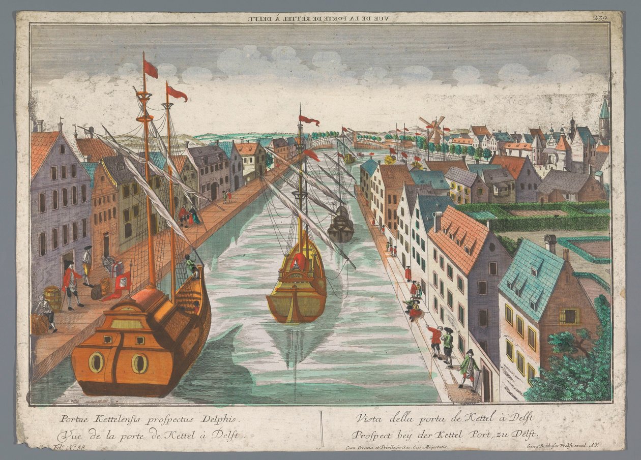 Kilátás egy csatornára a Ketelpoort közelében Delftben Prospect bey der Kettel Port, zu Delft (cím az objektumon) Delft (sorozat címe) alkotó: Georg Balthasar Probst
