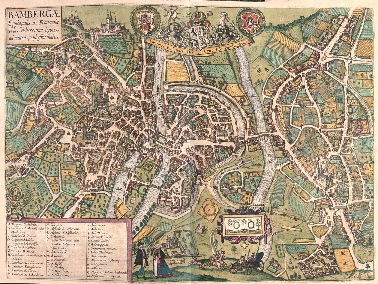 Bambergen, Németország - Georg Braun "Civitates Orbis Terrarum" című művében, Köln 1617. alkotó: Georg Braun