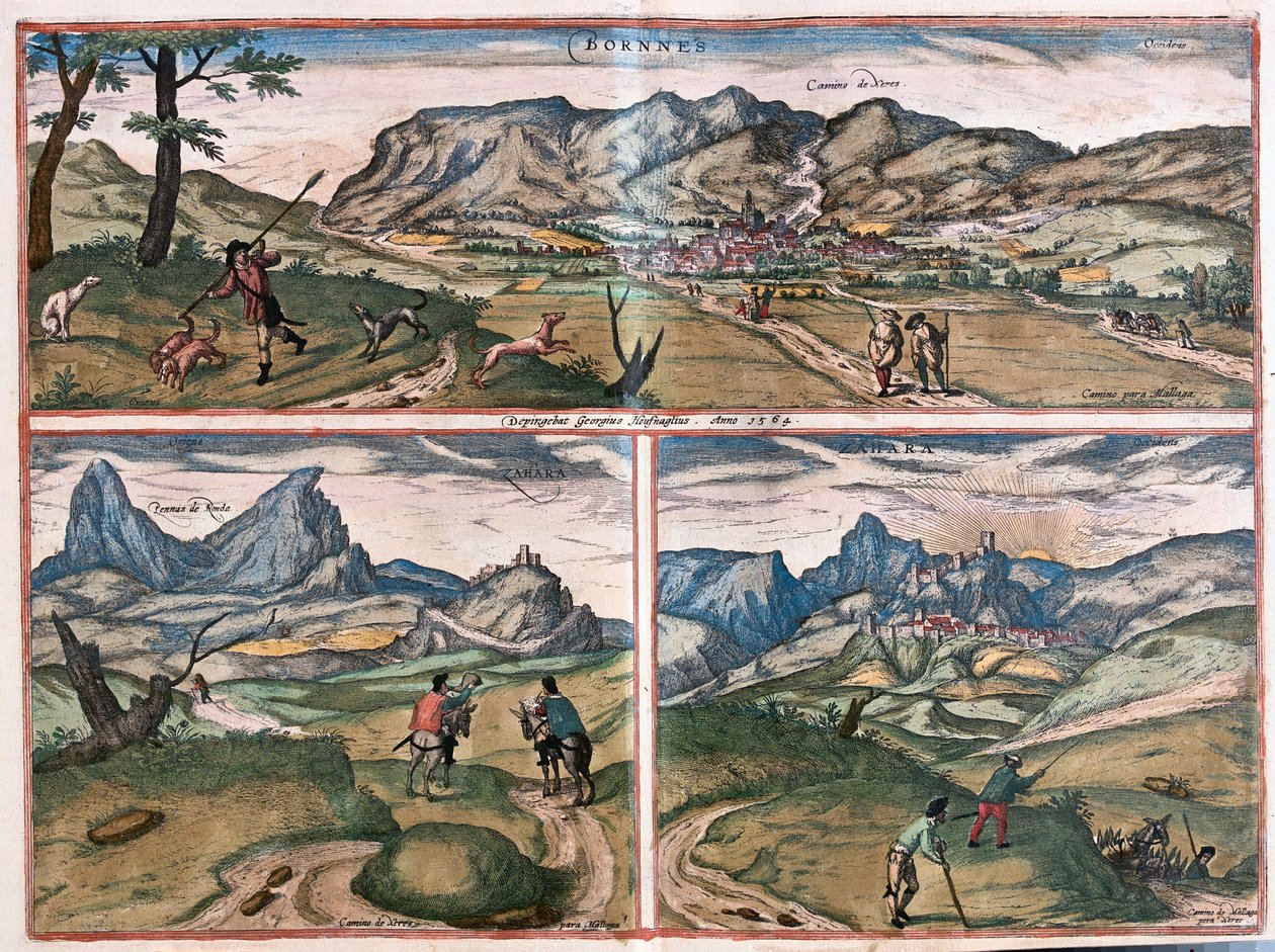 Bornes, Zahara, Spanyolország - Georg Braun "Civitates Orbis Terrarum" című művében, Köln 1617. alkotó: Georg Braun