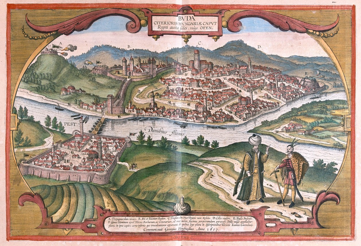 Budapest, Magyarország - Georg Braun "Civitates Orbis Terrarum" című művében, Köln 1617. alkotó: Georg Braun