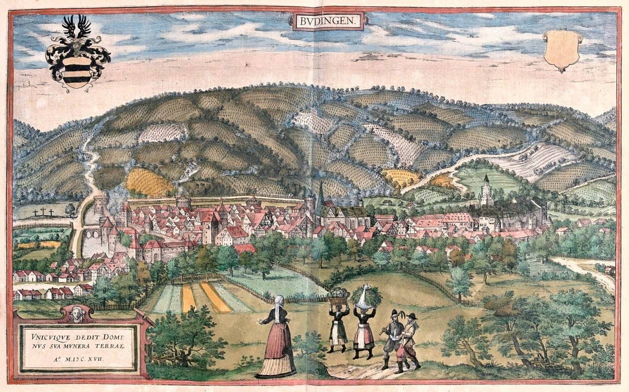 Budingen, Németország - Georg Braun "Civitates Orbis Terrarum" című művében, Köln 1617. alkotó: Georg Braun