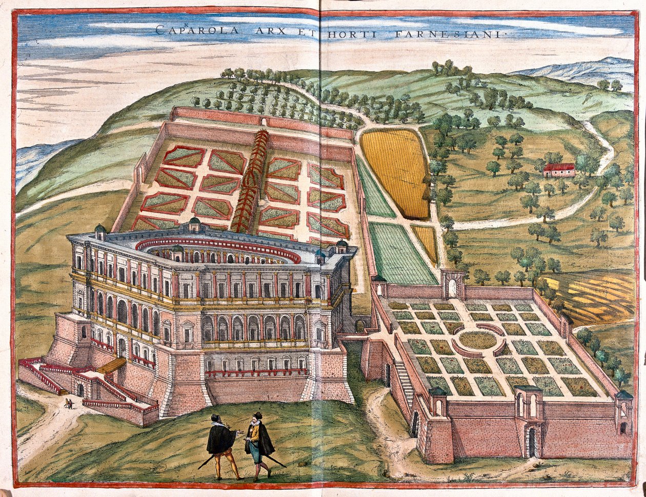 Caprarola és kertjei, Olaszország - Georg Braun "Civitates Orbis Terrarum" című művében, Köln 1617. alkotó: Georg Braun