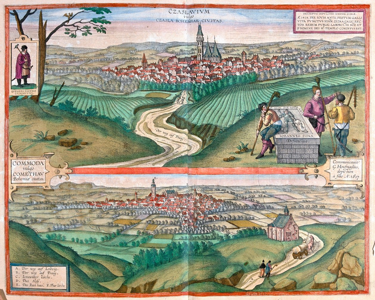 Caslav (Csehország) - Chomutov, Csehország- Georg Braun "Civitates Orbis Terrarum" című művében, Köln 1617. alkotó: Georg Braun